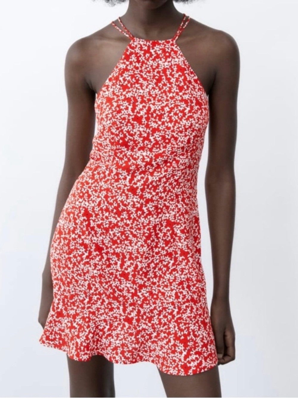 Zara Red and White Halter-Style Mini Dress